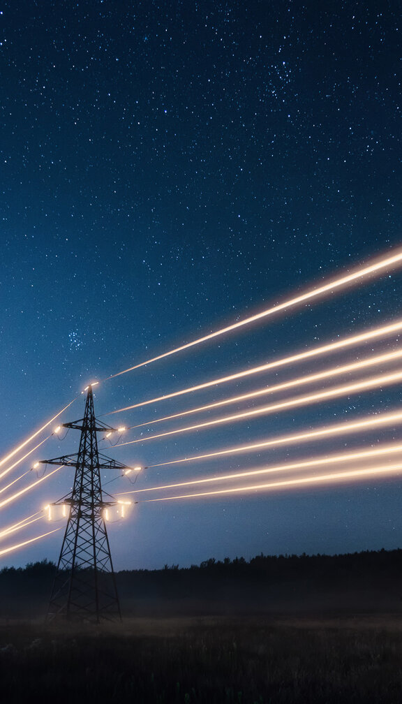 power lines illuminated 