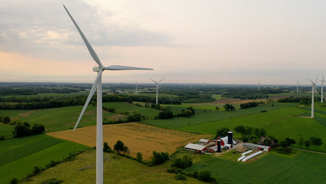 Aerial view of Wind turbines