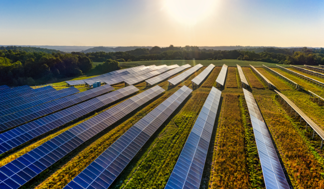 solar farm with high sun