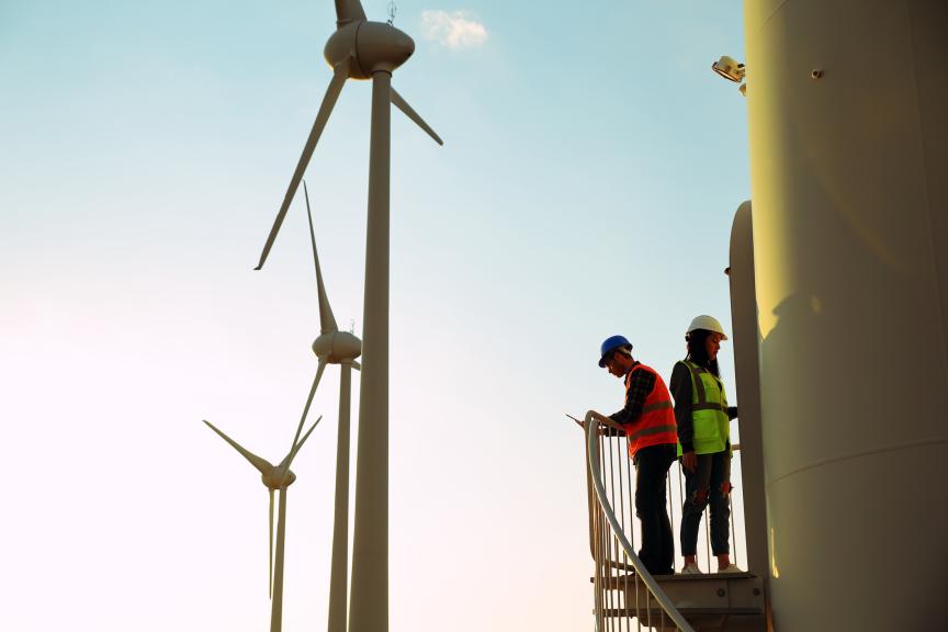 workers on offshore wind turbine