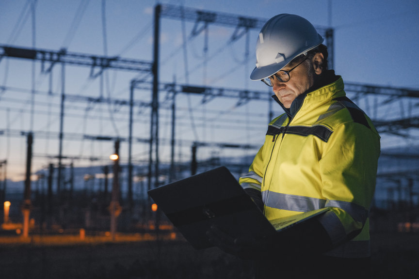 engineer at substaion at night